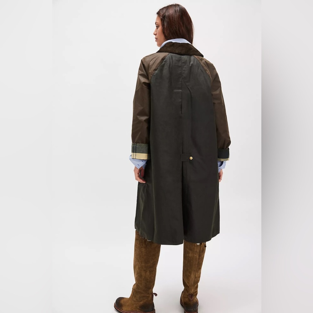 Barbour Olive Green Waxed Long Coat - Picture 2 of 9